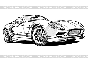 Abstract retro sports car in black and white ink - royalty-free vector image