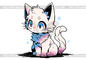 Cute cat in kawaii art style. Beautiful, drawn funn - vector clipart