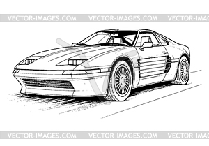 Abstract retro sports car in black and white ink - vector image