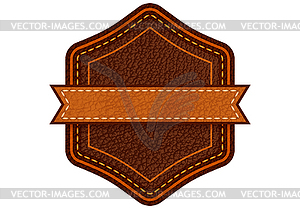 Leather label with grungy texture and seam. Brown - vector image