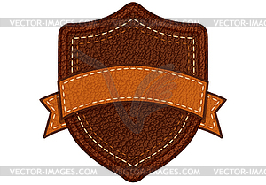 Leather label with grungy texture and seam. Brown - vector clip art