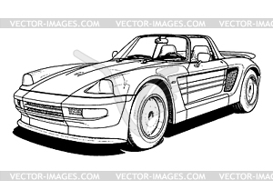 Абстрактный ретро-спортивный автомобиль, выполненный черно-белыми чернилами - стоковое векторное изображение