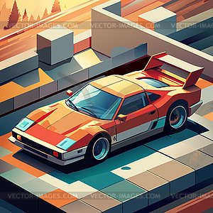 Retro supercar of 80s in flat style coloring. Sport - vector clip art