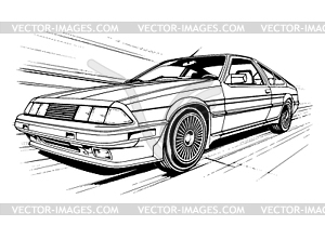 Abstract retro sports car in black and white ink - vector clip art