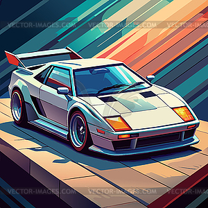 Retro supercar of 80s in flat style coloring. Sport - vector clipart / vector image