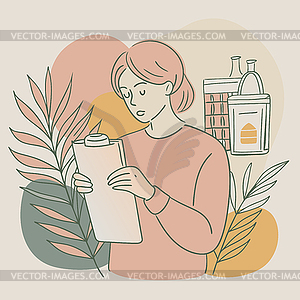 Drawing of woman character with checklist, marking - vector image