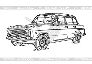 Abstract retro sports car in black and white ink - vector clip art