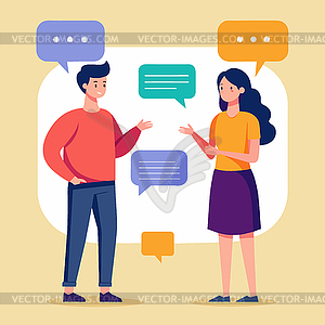 People having conversation with speech bubbles, fla - vector clip art