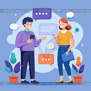 People having conversation with speech bubbles, fla - vector clipart