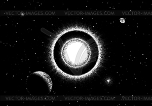 Space landscape with scenic view on planet and star - vector clipart