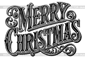 Merry Christmas vintage lettering in retro engravin - vector image