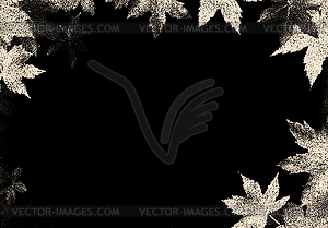 Autumn leaves frame in retro dotwork style. Border - vector clipart