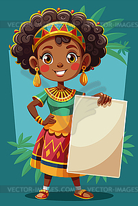 Cute little girl holding blank placard or poster. - vector clipart