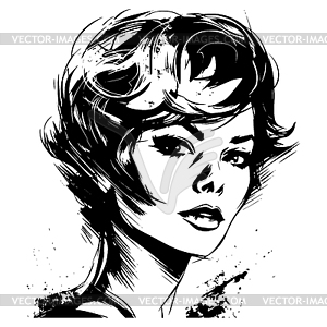 Woman portrait in hand drawing or engraving style. - vector image