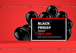 Black Friday discount ad template. Red card with - vector image