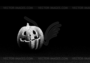 Halloween pumpkin in dark in retro dotwork style. - vector clip art