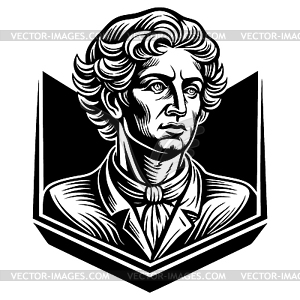 Classic gentleman bust avatar in engraving style. - vector image