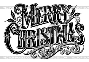 Merry Christmas vintage lettering in retro engravin - vector clipart