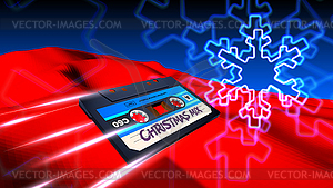 Christmas holiday mix cassette flying with neon - vector image