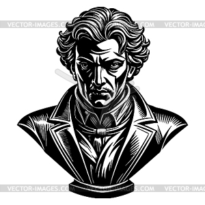 Classic gentleman bust avatar in engraving style. - royalty-free vector clipart
