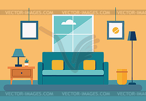 Living room interior with sofa in minimalistic - vector image