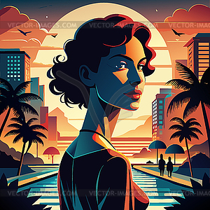 Confident woman avatar with retro hairstyle in - vector clip art