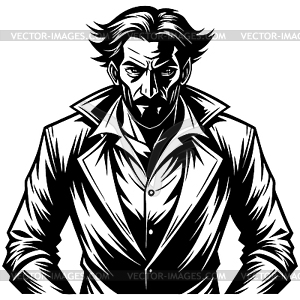 Dramatic black and white serious man with intense - vector image