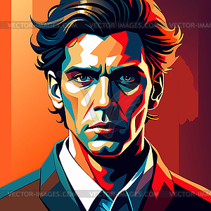 Colorful male portrait in vibrant pop art style wit - vector clipart