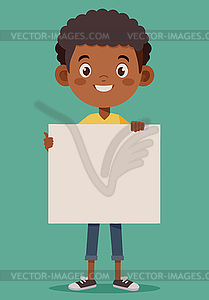 Cute little boy holding blank placard or poster. - vector clipart