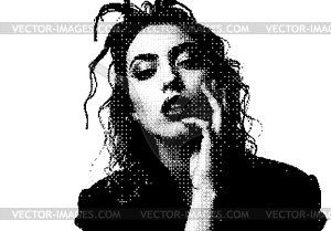 Old school pixel portrait of woman in early compute - vector image