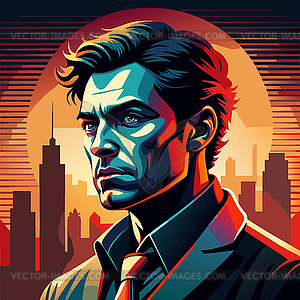 Colorful male portrait in vibrant pop art style wit - vector clipart