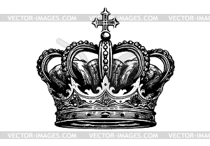 Vintage crown of king or queen, ink drawing. Kingdo - vector clipart