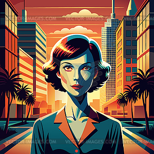 Confident woman avatar with retro hairstyle in - vector image