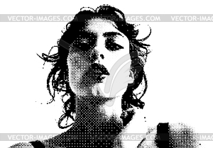 Old school pixel portrait of woman in early compute - vector clipart