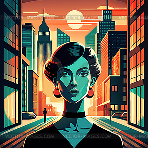 Confident woman avatar with retro hairstyle in - vector clipart