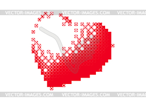 Red pixel heart icon on background in oldschool 3D - vector clipart