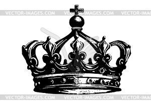Старинная корона короля или королевы, рисунок тушью. Kingdo - изображение в векторе