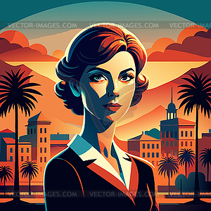 Confident woman avatar with retro hairstyle in - vector image