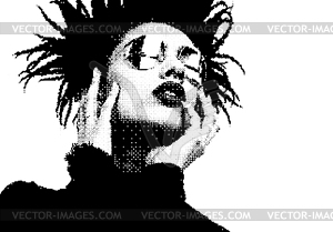 Old school pixel portrait of woman in early compute - vector clipart