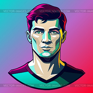 Colorful male portrait in vibrant pop art style wit - vector image