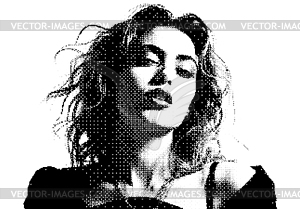 Old school pixel portrait of woman in early compute - vector image