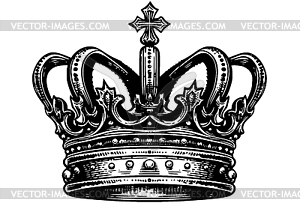 Vintage crown of king or queen, ink drawing. Kingdo - vector image