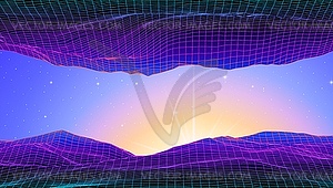 Retro low poly grid landscape with polygonal - vector image