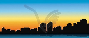 Contour of big city on blue background - vector image