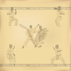 Set of images of karate on old paper - vector clip art