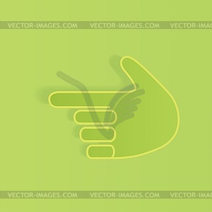 Hand specifying direction on green background - vector image
