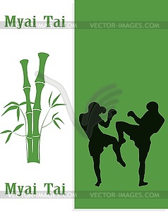 , two men are engaged in Myai Tai - vector clip art