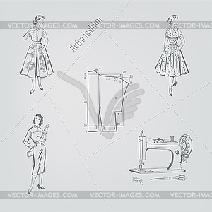 , retro fashion on gray background - vector clip art