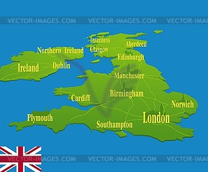 Original England map with national flag - vector image