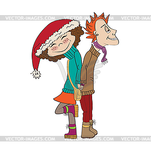 Funny couple in winter - vector clip art